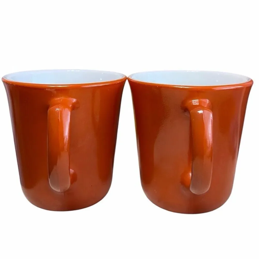 Vintage Corning Burnt Orange Milk Glass Coffee Mugs Set of 2 | Retro 1970s Brown
